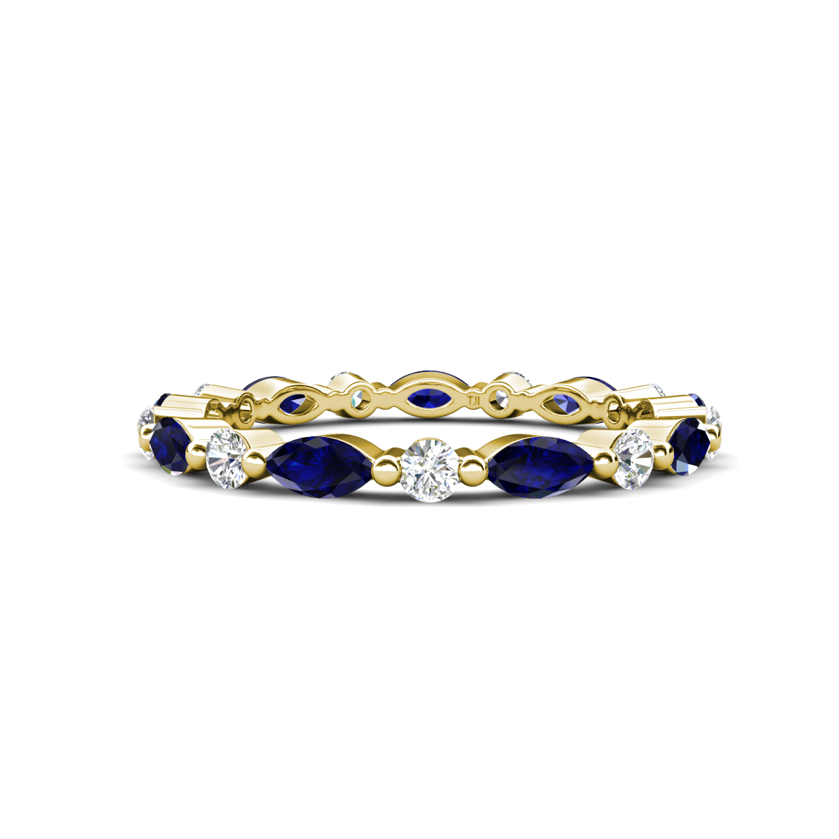 Mira 1.13 ctw Marquise Blue Sapphire and Round Lab Grown Diamond Women Stackable Eternity Band 